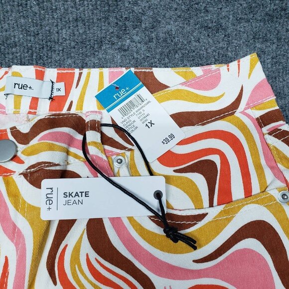 Rue21 Jeans Womens Plus 1X Multicolor Denim Skate Straight Leg Wavy Stretch New - Picture 10 of 12